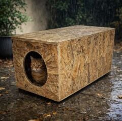 Melada Kedi Evi Dış Ortam Uygun Ahşap Kedi Evi OSB 60x40x40 cm