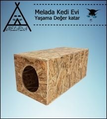 Melada Kedi Evi Dış Ortam Uygun Ahşap Kedi Evi OSB 60x40x40 cm