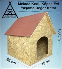 Melada Köpek Kulübesi Büyük Boy OSB  XL Kırmızı Çatılı100x100x78 cm