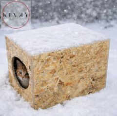 KINKY Kedi Evi Dış Ortam Uygun Ahşap Kedi Evi OSB 34x27x24 cm