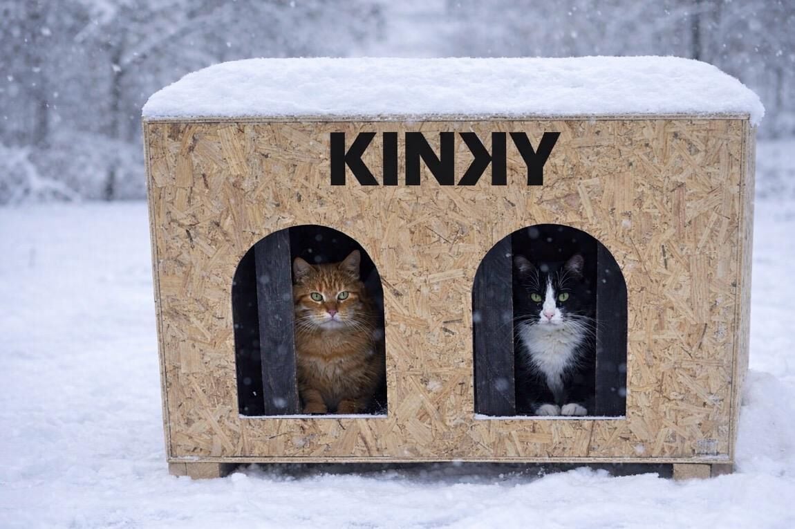 KINKY Kedi Evi Dış Ortam Uygun Ahşap Kedi Evi Double OSB 61x41x36 cm