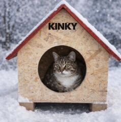 KINKY Kedi Evi Dış Ortam Uygun Ahşap Kedi Evi Double OSB 39x37x34 cm