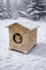 MELADA Kedi yuvası Yağmura Ve Soğuğa Dayanıklı Osb Kedi Evi Yuvası (DENİZ TUT.)Kurulu Teslimat